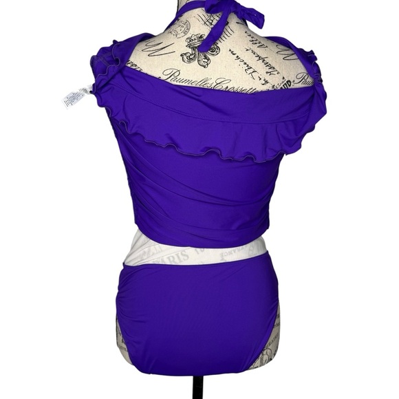 Athleta Shirrendipity Halter Swim Dress 1 Piece Swimsuit Ruched Purple Sz S 4-6 - Picture 6 of 16